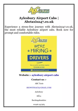 Aylesbury Airport Cabs  Abctaxis247.co.uk