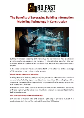 The Benefits of Leveraging Building Information Modeling Technology in Construction