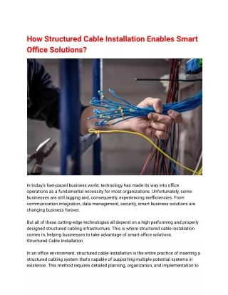 How Structured Cable Installation Enables Smart Office Solutions?