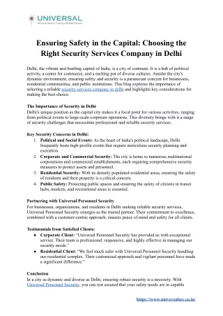 Ensuring Safety in the Capital - Choosing the Right Security Services Company in