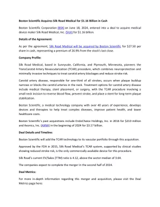 Boston Scientific Acquires Silk Road Medical
