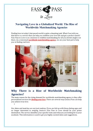 Navigating Love in a Globalized World: The Rise of Worldwide Matchmaking Agencie