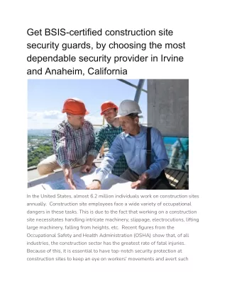 Get BSIS-certified construction site security guards, by choosing the most dependable security provider in Irvine and An