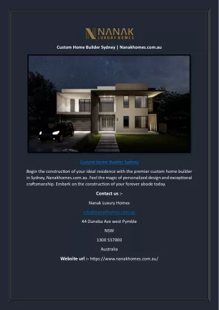 Custom Home Builder Sydney | Nanakhomes.com.au