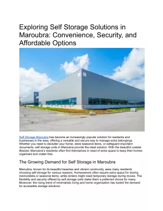 Exploring Self Storage Solutions in Maroubra Convenience, Security, and Affordable Options