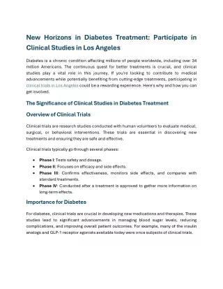 New Horizons in Diabetes Treatment Participate in Clinical Studies in Los Angeles