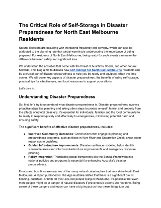 The Critical Role of Self-Storage in Disaster Preparedness for North East Melbourne Residents