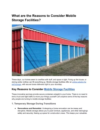 What are the Reasons to Consider Mobile Storage Facilities?