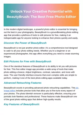 Unlock Your Creative Potential with BeautyBrush: The Best Free Photo Editor