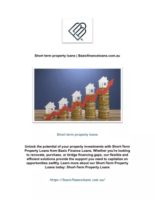 Short term property loans | Basicfinanceloans.com.au