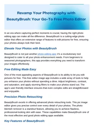 Revamp Your Photography with BeautyBrush: Your Go-To Free Photo Editor