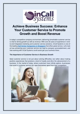 Achieve Business Success Enhance Your Customer Service to Promote Growth and Boost Revenue