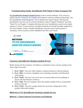 Methods to Fix QuickBooks Desktop Update Errors