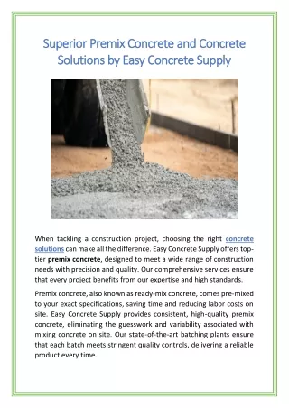 Superior Premix Concrete and Concrete Solutions by Easy Concrete Supply