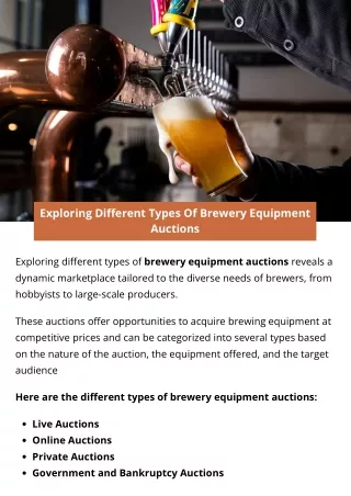 Exploring Different Types Of Brewery Equipment Auctions