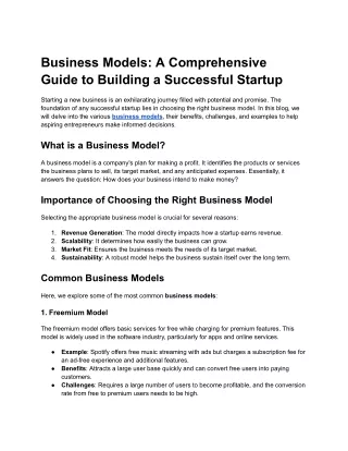 Business Models_ A Comprehensive Guide to Building a Successful Startup