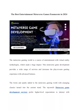The Best Entertainment Metaverse Games Enumerate in 2024·