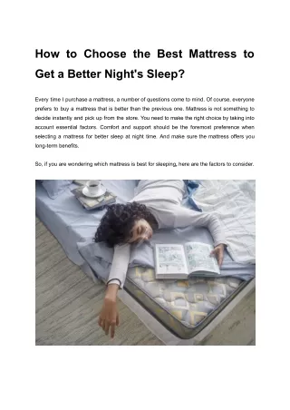 How to Choose the Best Mattress to Get a Better Night's Sleep