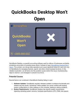 QuickBooks Desktop Won’t Open