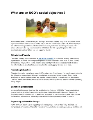 What are an NGO's social objectives_