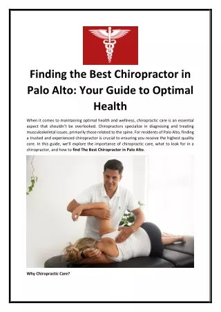 Finding the Best Chiropractor in Palo Alto Your Guide to Optimal Health