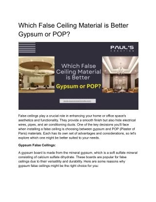 Which False Ceiling Material is Better Gypsum or POP_