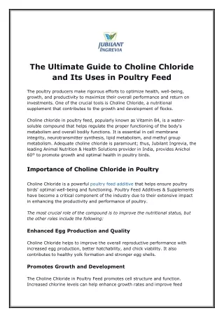 The Ultimate Guide to Choline Chloride and Its Uses in Poultry Feed