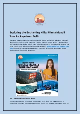 Exploring the Enchanting Hills and Shimla Manali Tour Package from Delhi