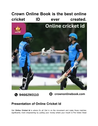 Crown Online Book is the best online cricket ID ever created.