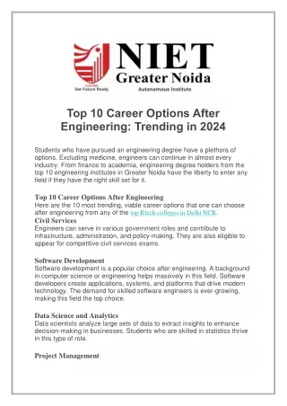 Top 10 Career Options After Engineering: Trending in 2024