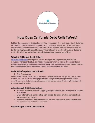 How Does California Debt Relief Work?