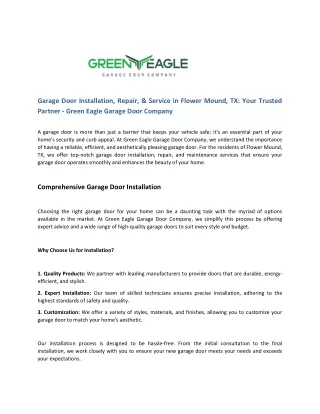 Garage Door Installation, Repair, & Service in Flower Mound, TX Your Trusted Partner - Green Eagle Garage Door Company
