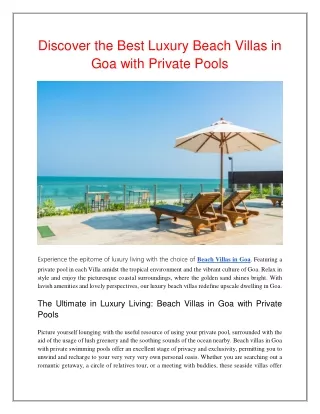 Discover The Best Luxury Beach Villas in Goa with Private Pools