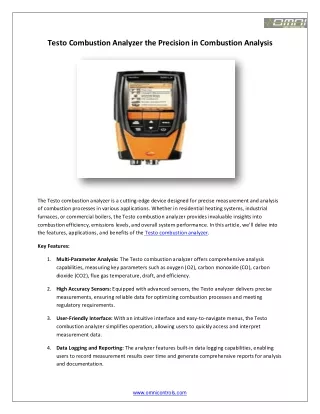 Testo Combustion Analyzer the Precision in Combustion Analysis