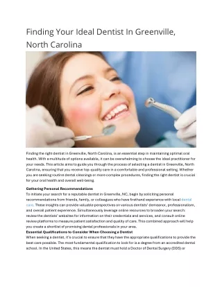 Finding Your Ideal Dentist In Greenville, North Carolina