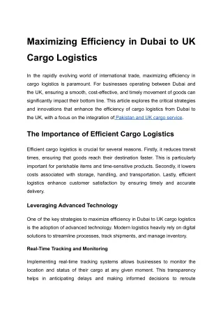 Maximizing Efficiency in Dubai to UK Cargo Logistics