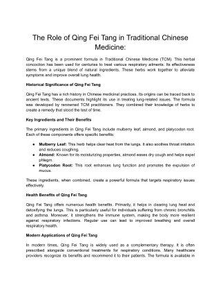 The Role of Qing Fei Tang in Traditional Chinese Medicine_