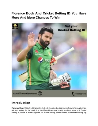 Florence Book And Cricket Betting ID You Have More And More Chances To Win