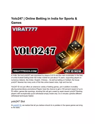 Yolo247 _ Online Betting in India for Sports & Games