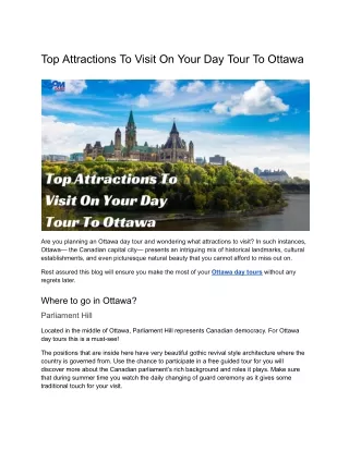 Top Attractions To Visit On Your Day Tour To Ottawa