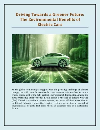 Driving Towards a Greener Future - The Environmental Benefits of Electric Cars