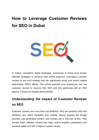 How to Leverage Customer Reviews for SEO in Dubai