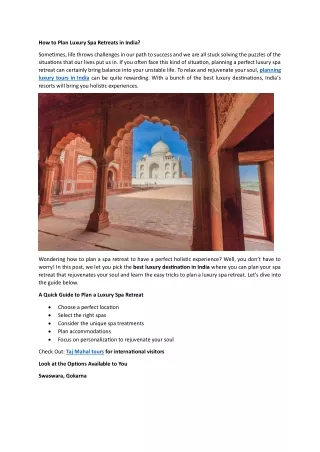 How to Plan Luxury Spa Retreats in India