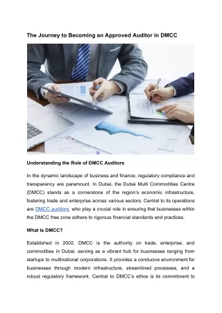 The Journey to Becoming an Approved Auditor in DMCC