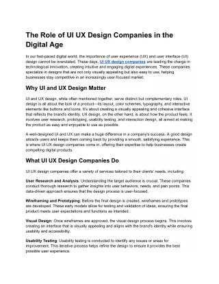 The Role of UI UX Design Companies in the Digital Age