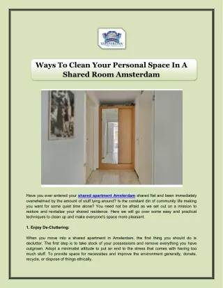Ways To Clean Your Personal Space In A Shared Room Amsterdam