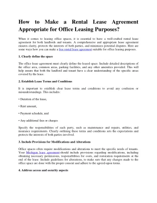 How to Make a Rental Lease Agreement Appropriate for Office Leasing Purposes?