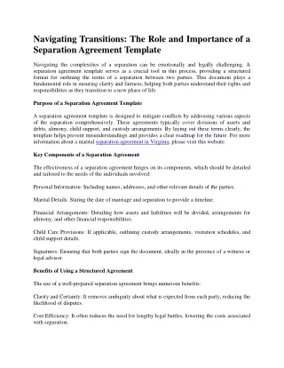 Navigating Transitions: The Role and Importance of a Separation Agreement Templa