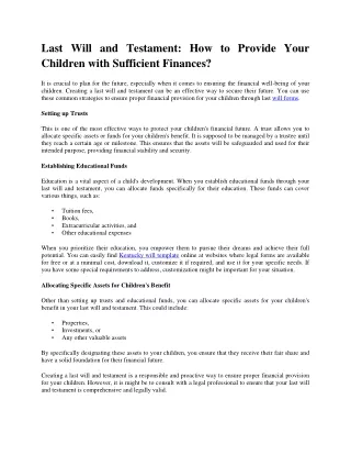 Last Will and Testament: How to Provide Your Children with Sufficient Finances?