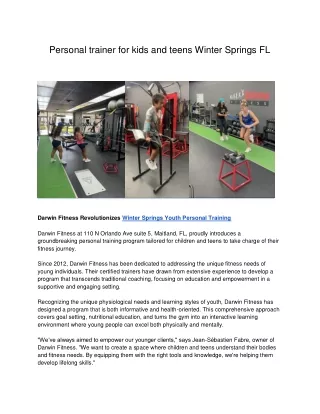 Personal trainer for kids and teens Winter Springs FL